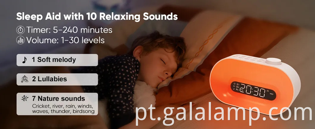 Monitor de sono de ruído branco Bluetooth com despertador RGB